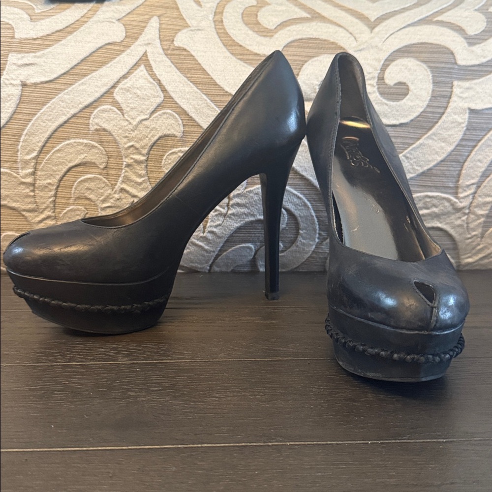 Carlos by Carlos Santana Black Leather Platform Stiletto Pump